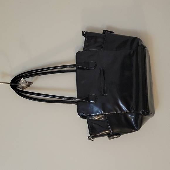 GRACE ADELE Black Patent Faux Leather Carryall Tote Sadie Shoulder Nappy Bag - Picture 8 of 10